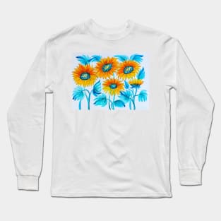 Sunflowers Field Watercolor Painting Long Sleeve T-Shirt